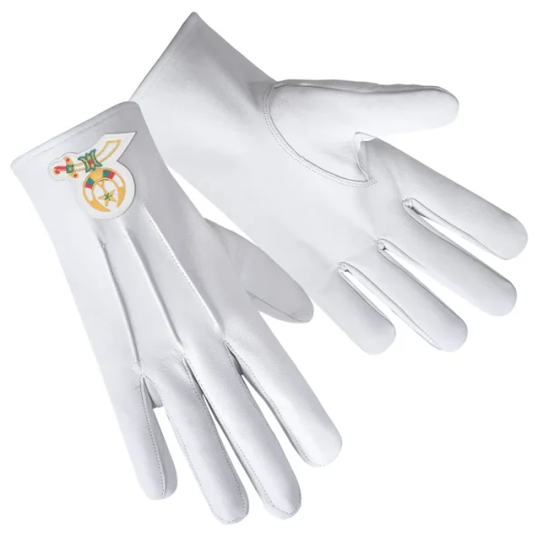 Shriners Gloves - White Leather with Gold Emblem 1 Shriners Gloves - White Leather with Gold Emblem Front And Black