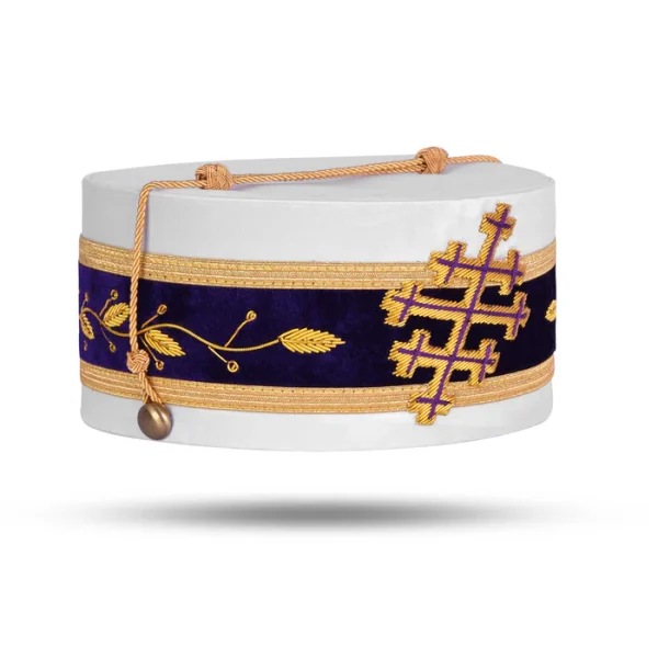 Sovereign Grand Commander 33rd Degree Scottish Rite Crown Cap - White Silk Hand Embroidery with Gold Bullion