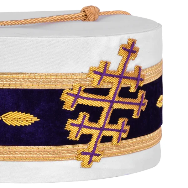 Sovereign Grand Commander 33rd Degree Scottish Rite Crown Cap - White Silk Hand Embroidery with Gold Bullion