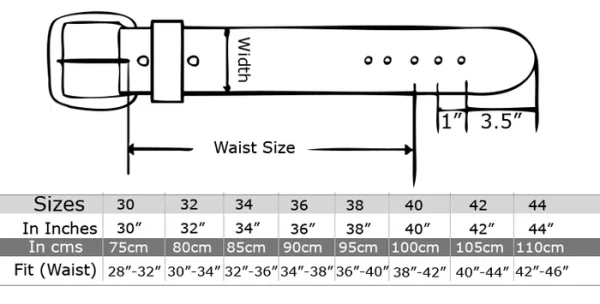 The Royal Order of Scotland Regalia Belt - Virtute et Silentio Size Chart