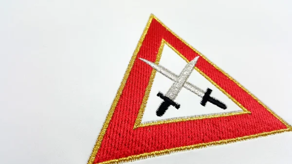Tyler Royal Arch Chapter Officer Apron - Red Machine Embroidery 1 Tyler Royal Arch Chapter Officer Apron - Red Machine Embroidery