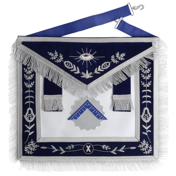 Worshipful Master Blue Lodge Officer Apron - Navy Blue with Silver Fringe Worshipful Master Blue Lodge Officer Apron - Navy Blue with Silver Fringe