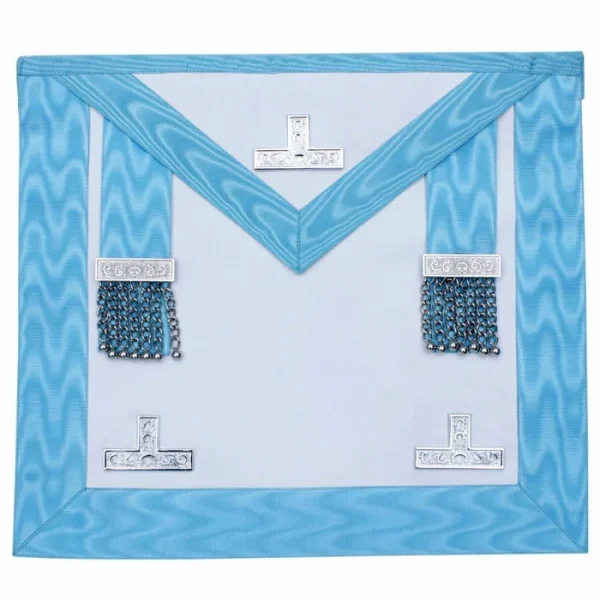 Worshipful Master Craft English Regulation Apron - White & Turquoise Moire Worshipful Master Craft English Regulation Apron - White & Turquoise Moire
