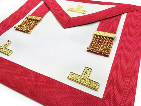Worshipful Master Scottish Rite Apron - White & Red Moire 1 Worshipful Master Scottish Rite Apron - White & Red Moire