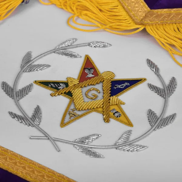 Worthy Patron OES Apron - Purple Velvet with Square & Compass G with Silver Wreath 2 Worthy Patron OES Apron - Purple Velvet with Square & Compass G with Silver Wreath