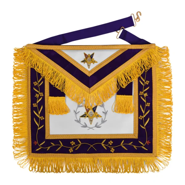 Worthy Patron OES Apron - Purple Velvet with Square & Compass G with Silver Wreath Worthy Patron OES Apron - Purple Velvet with Square & Compass G with Silver Wreath