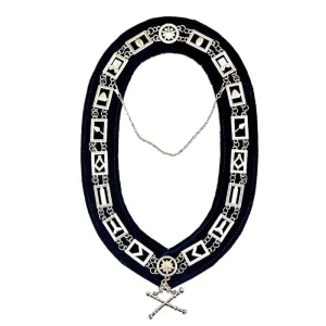 Masonic Regalia Blue Lodge Officer Chain Collar Set - Silver on Blue Backing