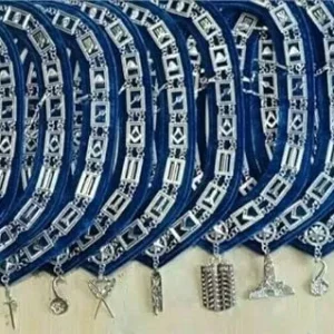 Masonic Blue Lodge Officer Regalia Set - 12 Aprons, 12 Chain Collars, 12 Jewels, 12 Gloves (12x4 Lot)