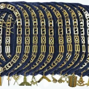 Masonic Blue Lodge Officers Apron Set - 12 Aprons with Blue Backing Chain Collar
