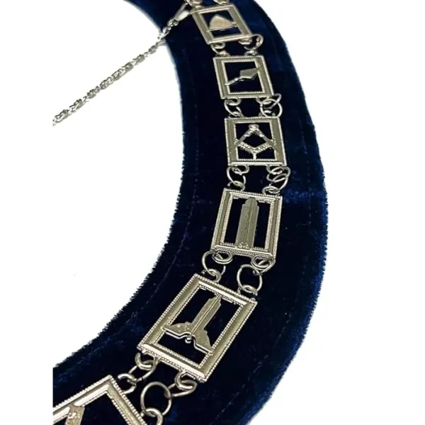 Masonic Regalia Blue Lodge Officer Chain Collar Set - Silver on Blue Backing