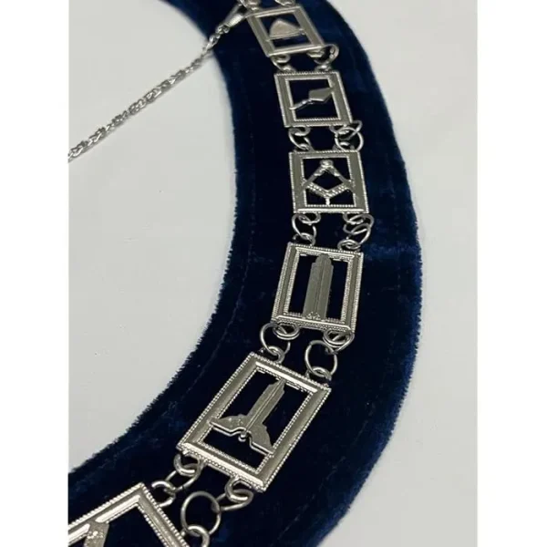 Masonic Regalia Blue Lodge Officer Chain Collar Set - Silver on Blue Backing