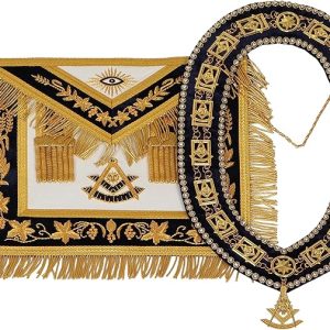 Masonic Past Master Apron and Collar Set - Navy Blue Lambskin with Chain Collar