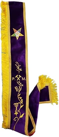 Masonic Order of Eastern Star OES Past Master Sash - Purple Velvet with Gold Trim