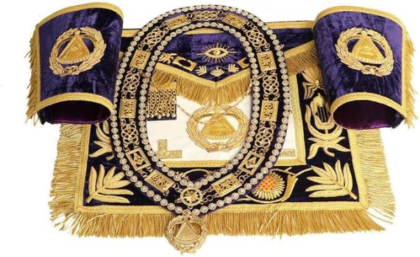 Masonic Regalia Deputy Grand Master Apron - 100% Lambskin with Collar & Cuffs (Purple)