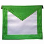 5th Degree Scottish Rite Apron - White Satin Green Moire Border Adjustable Belt