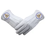 Past Master Blue Lodge California Regulation Gloves -  3 Pairs Leather with Gold Emblem Blue Borders