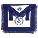 Master Mason Blue Lodge Apron - White Navy Blue Fringe Embroidery