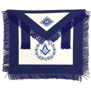 Master Mason Blue Lodge Apron - White Navy Blue Fringe Embroidery