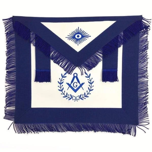 Master Mason Blue Lodge Apron - White Navy Blue Fringe Embroidery Master Mason Blue Lodge Apron - White Navy Blue Fringe Embroidery
