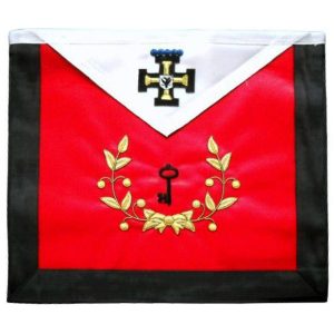 27th Degree Scottish Rite Apron White - Red Satin Adjustable Belt